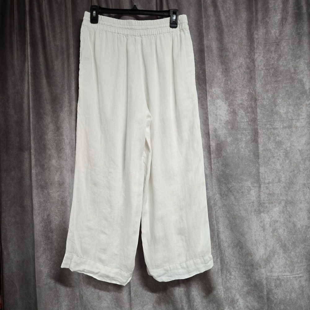 J.Crew 100% Linen Wide Leg Trouser Pants Drawstring Elastic Waist White Size S